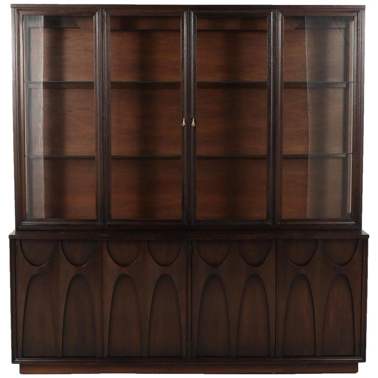 Sculpted Brasilia Walnut Credenza By Broyhill With Detachable China Hutch For Sale At 1stdibs