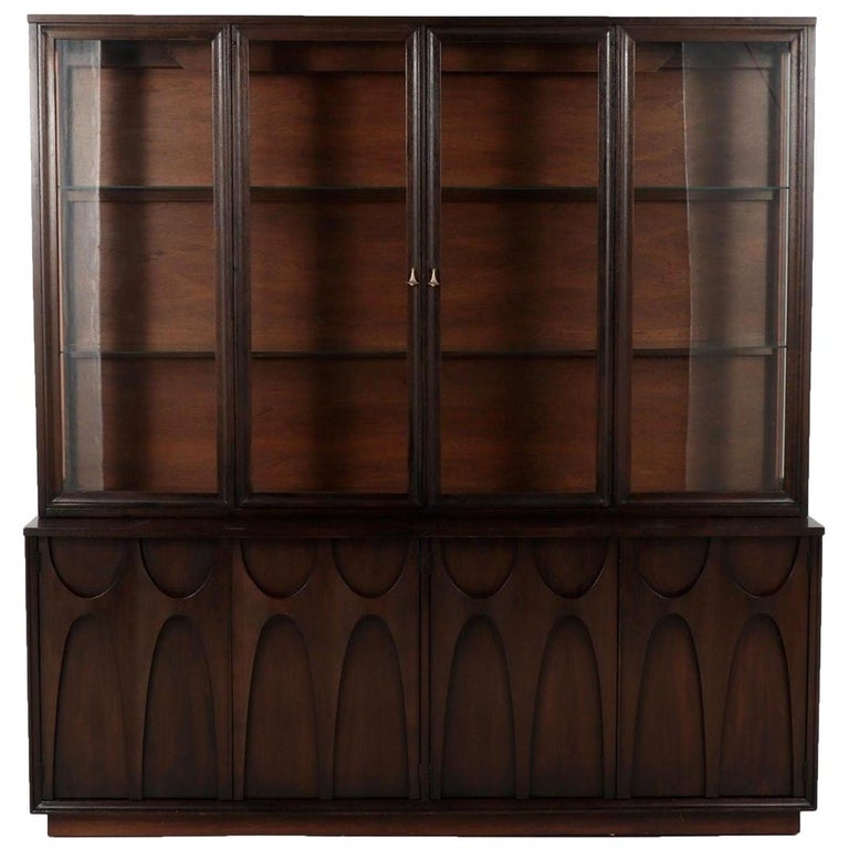 Sculpted Brasilia Walnut Credenza By Broyhill With Detachable