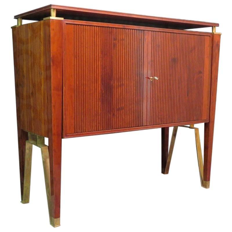 Jacques Quinet Cherrywood and Brass French Sideboard, 1957