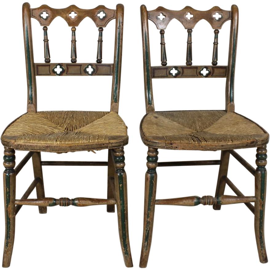 Pair of 19th Century Original Painted Gothic Side Chairs