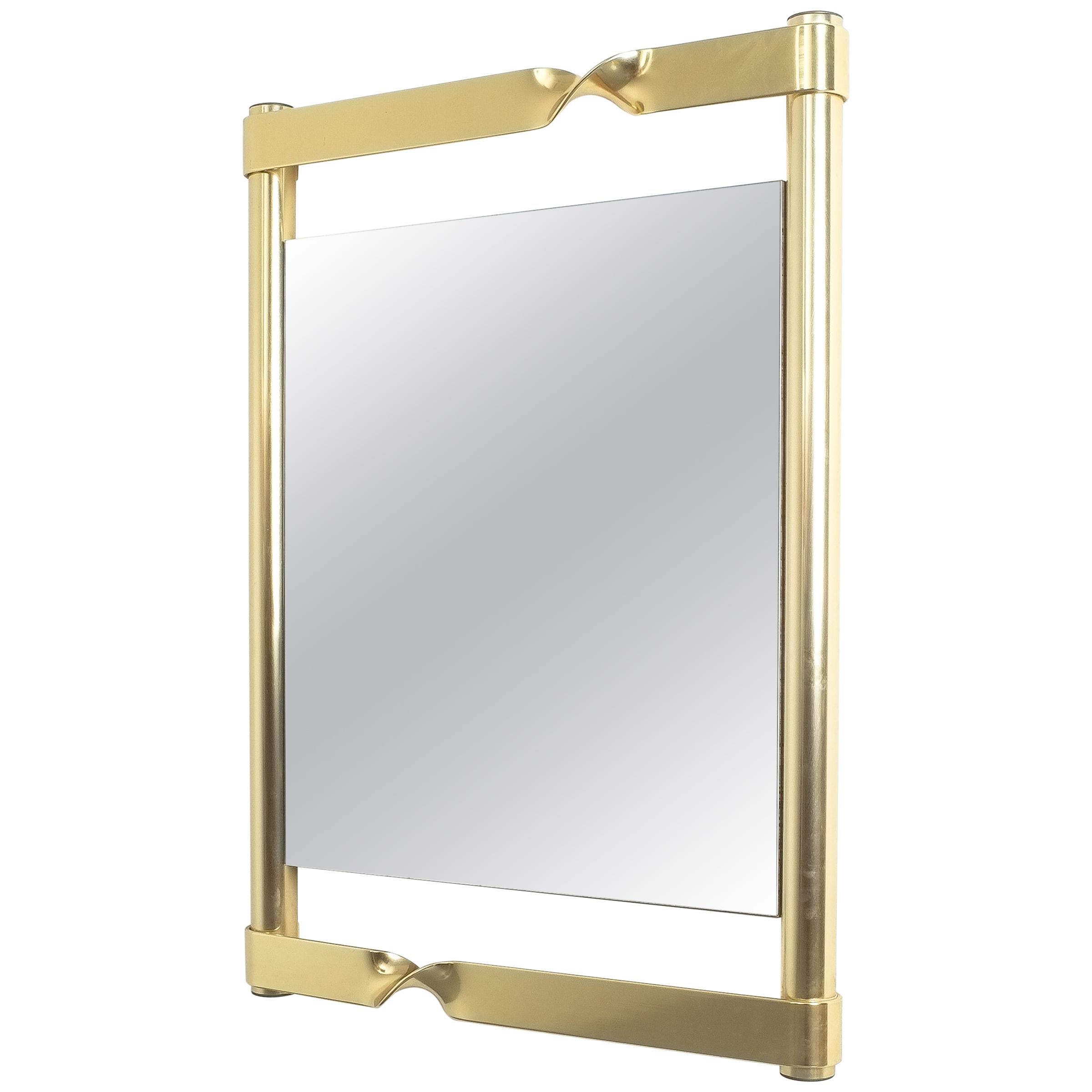 Luciano Frigerio Midcentury Brass Mirror with Twisted Frame, Italy, circa 1970