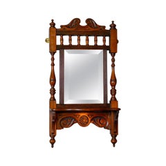 Antique Valet Mirror:: English:: Edwardian:: Small:: Walnut:: Wall:: circa 1910