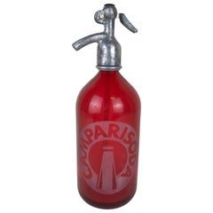 Seltene Vintage-Barflasche aus rotem Glas, italienischer Soda- Syphon Seltzer Campari, 1950er Jahre