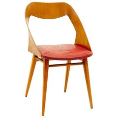 Vintage Chair by Paolozzi, in Varnish Brown Wood, and Red Croco Vynil, Italy, 1960