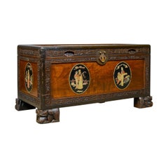 Chinese Camphorwood Chest, Oriental Inlaid Scenes, Trunk, Art Deco Period