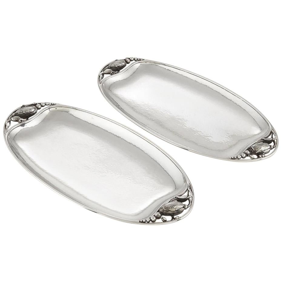 Pair of Georg Jensen Matching Blossom Footed Trays
