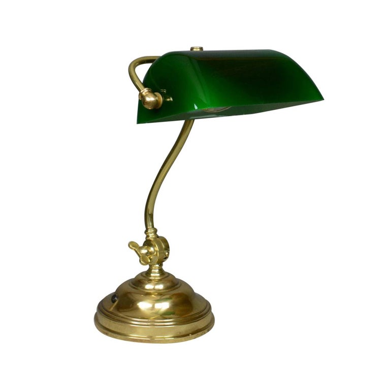 Antique Barristers Desk Lamp, Heavy, English, Brass, Glass Edwardian, circa  1910 at 1stDibs