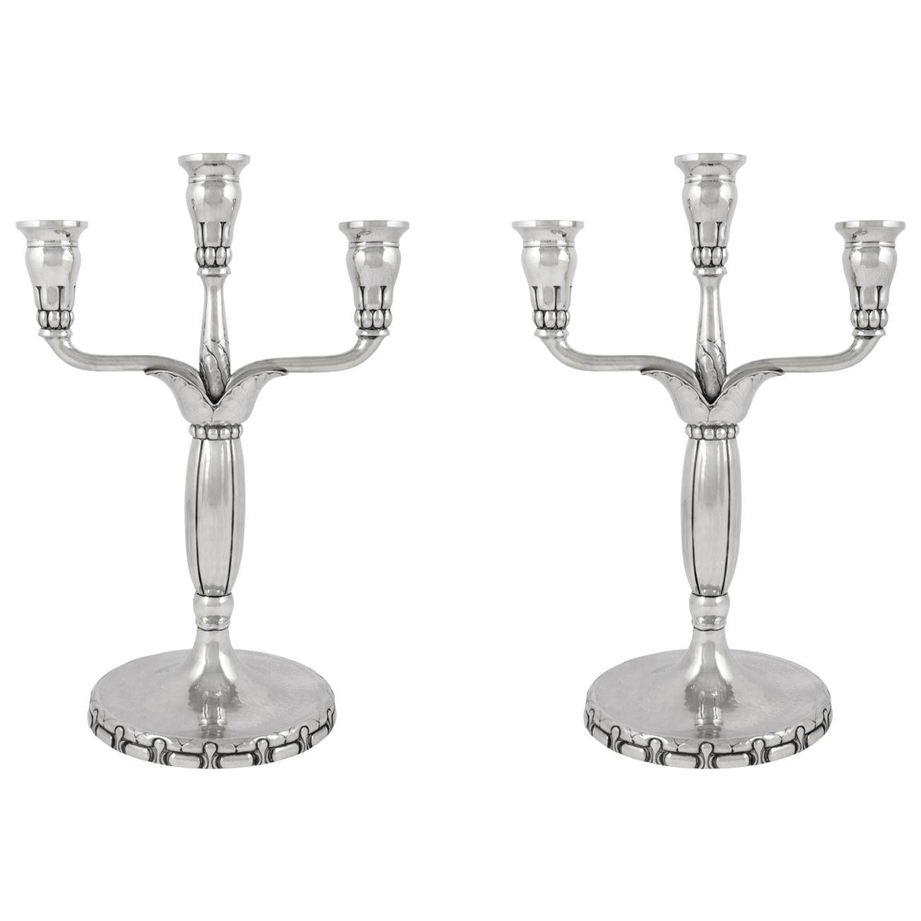 Pair of Very Rare Georg Jensen Candelabra 161 For Sale