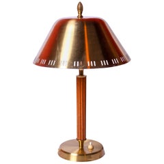 1940s Swedish Brass and Teak Table Lamp