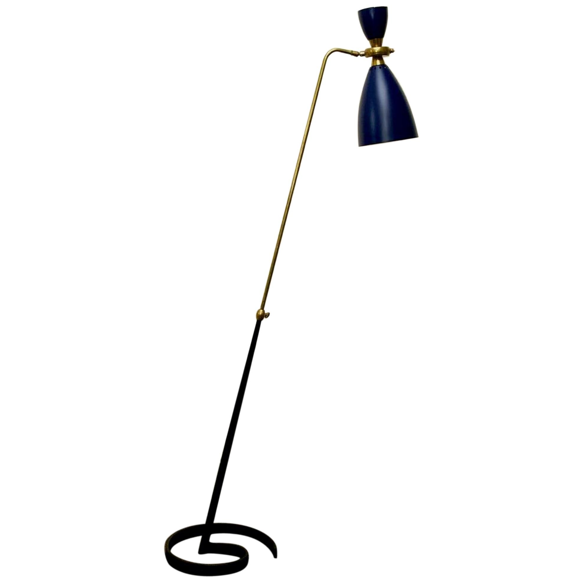 Mid Century Modern French Floor Lamp with lacquered metal base