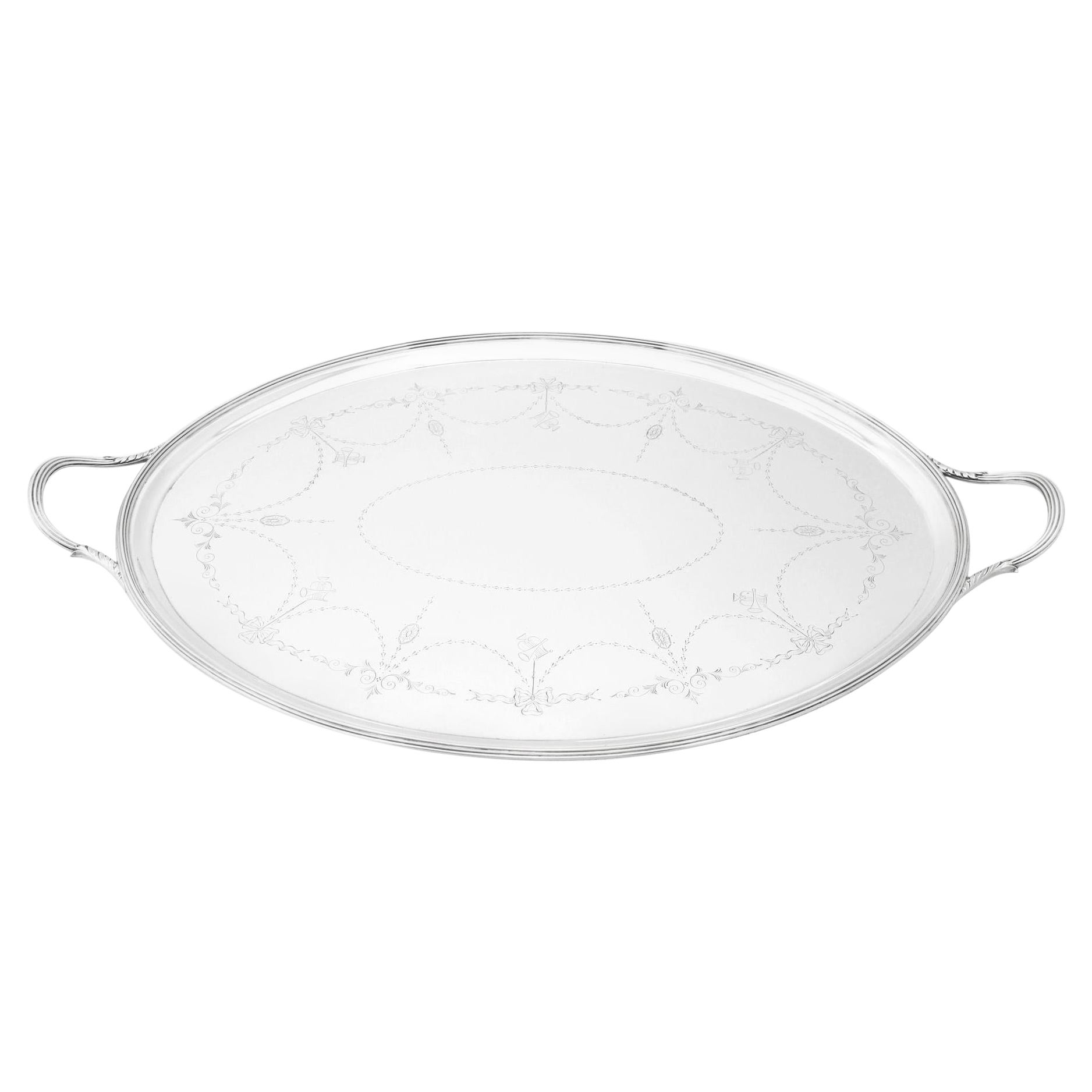 Antique English Sterling Silver Two-Handled Tea Tray, 1925