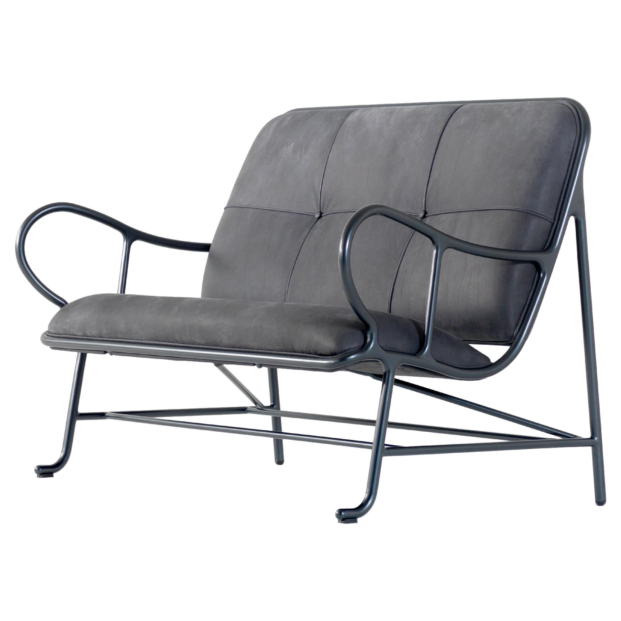 Gardenias sofa bench bt Jaime Hayon, grey fabric, steel structure Spanish design For Sale