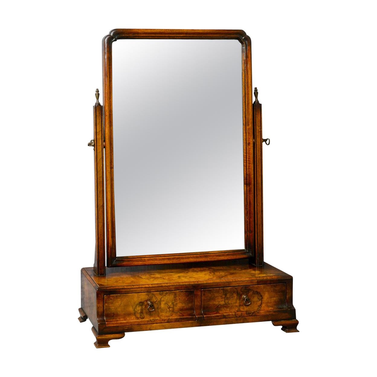 Antique Dressing Table Mirror, Burr Walnut Georgian Revival Vanity, Toilet