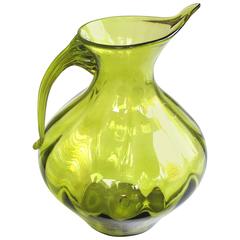 Retro American Green Art Glass 'Optic' Pitcher; Designed by Wayne Husted, Blenko Glass