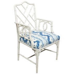 White Faux Bamboo Armchair, Newly Upholstered