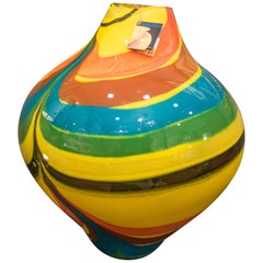 Ioan Nemtoi Hand Blown Yellow, Blue, Green and Red Globe Glass Vase, 2006 Signed