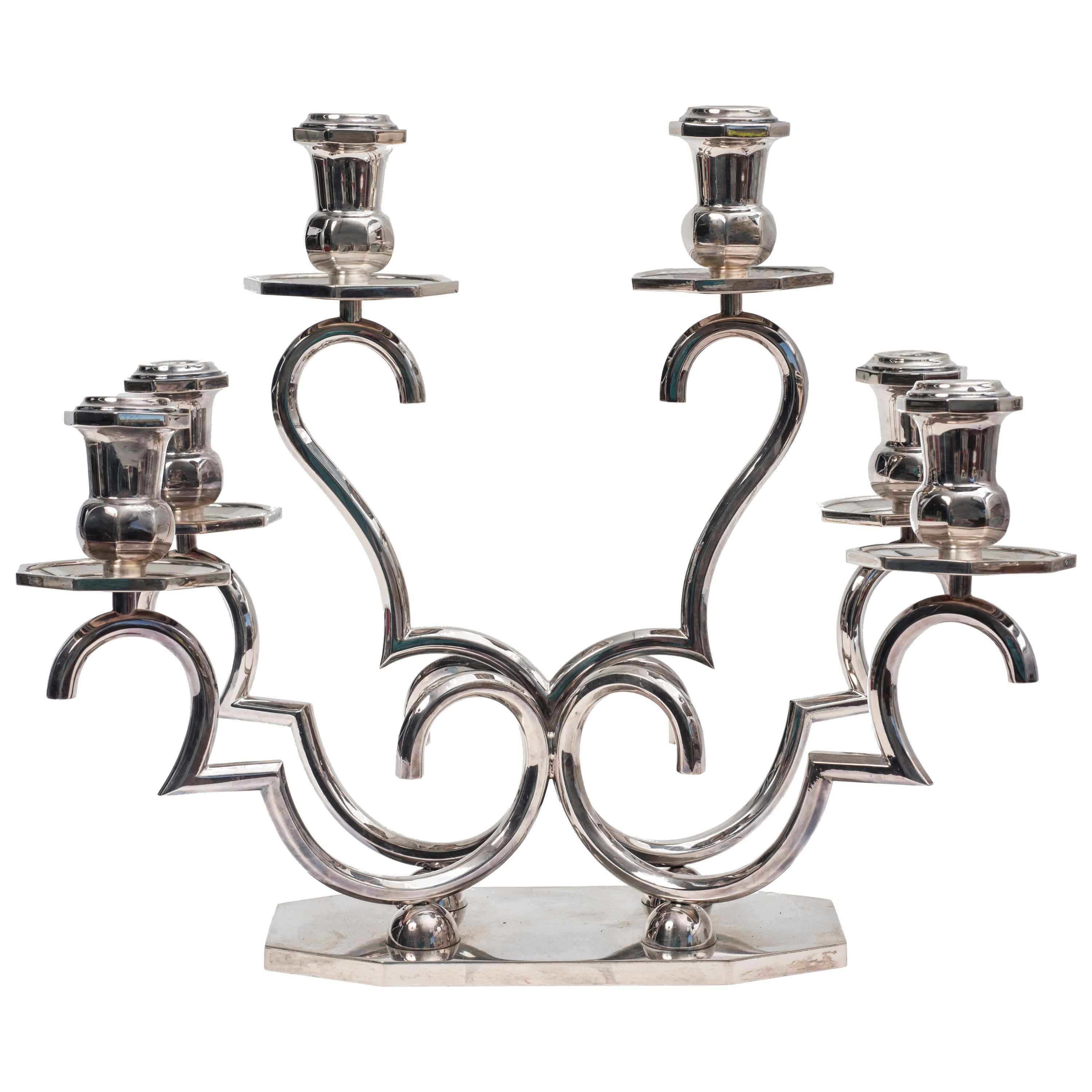 Sechsarmiger Vintage-Silber-Kerzenhalter, 20. Jahrhundert im Angebot
