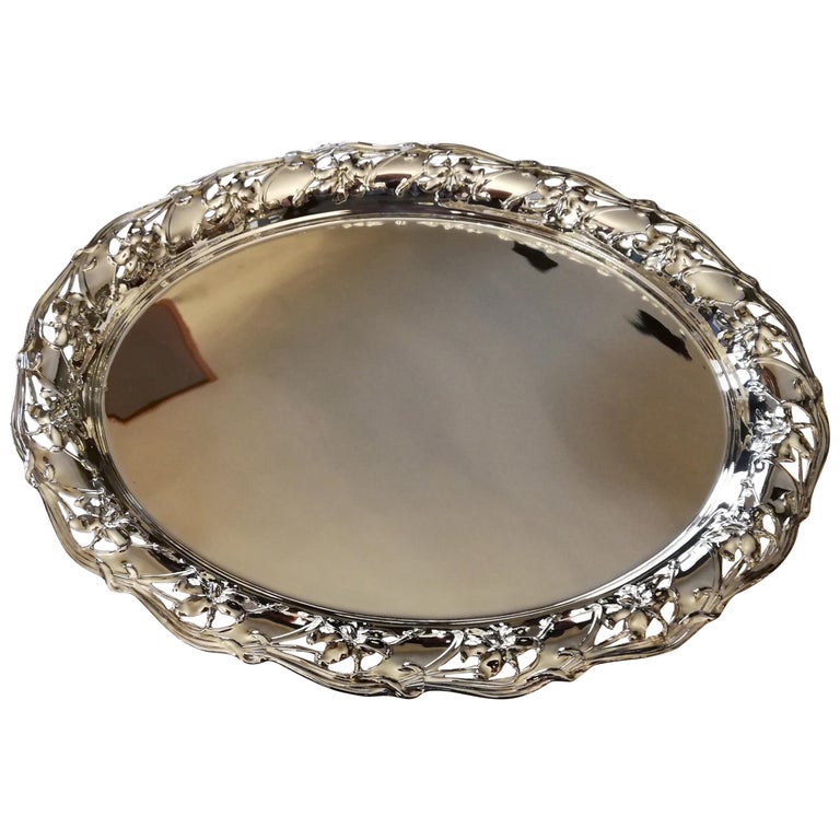 Antique Oval Silver Tray For Sale at 1stDibs