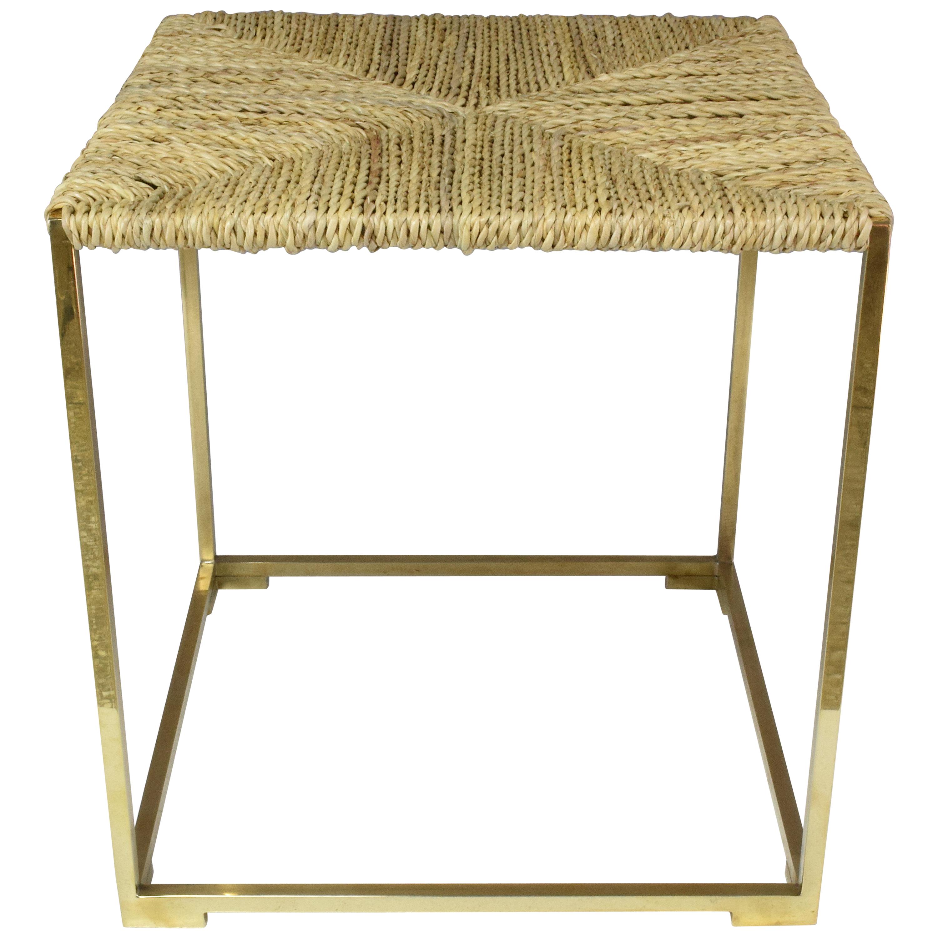 Contemporary Brass Rattan Stool, JA Studio