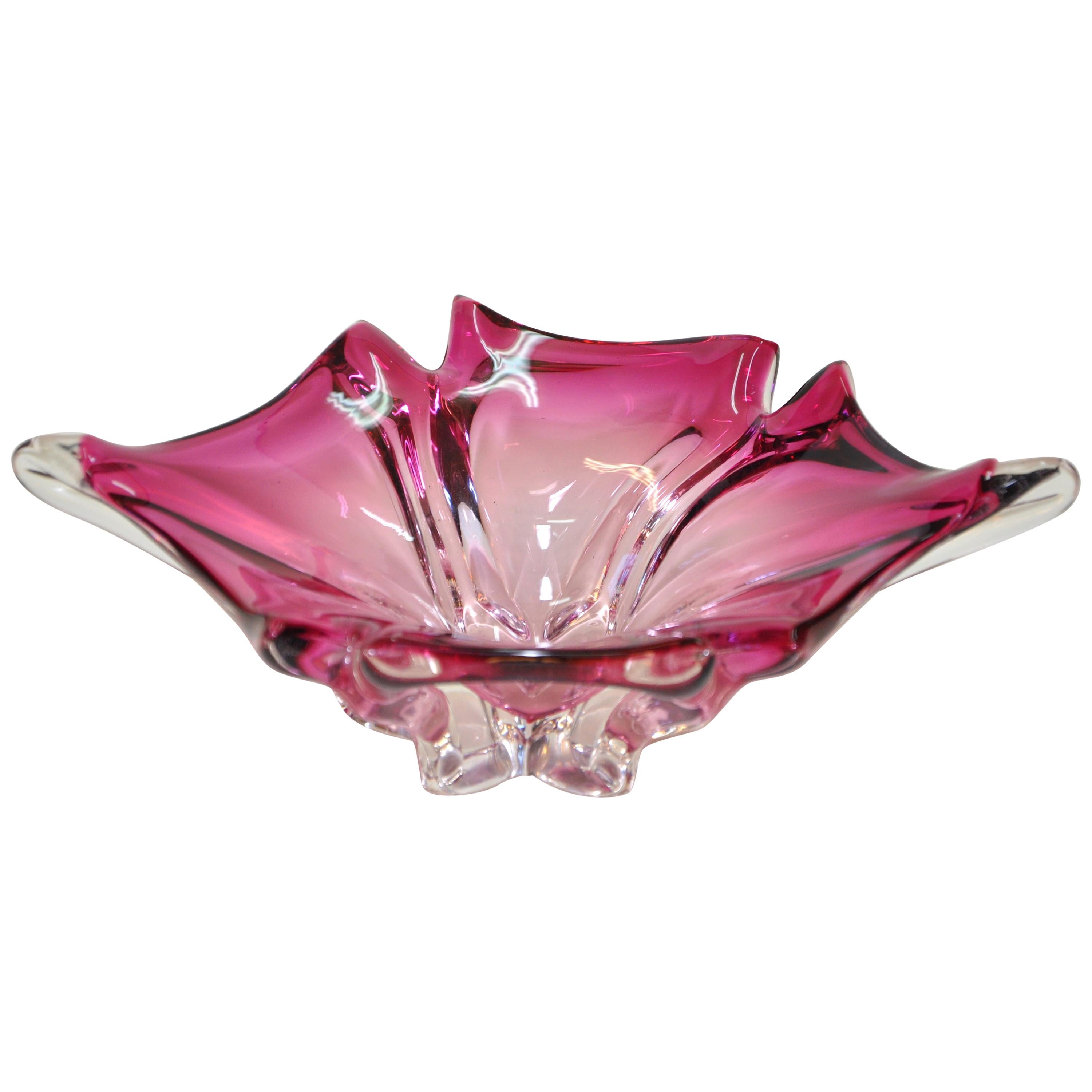 Stunning Vintage Pink Art Glass Bowl Italian Murano For Sale