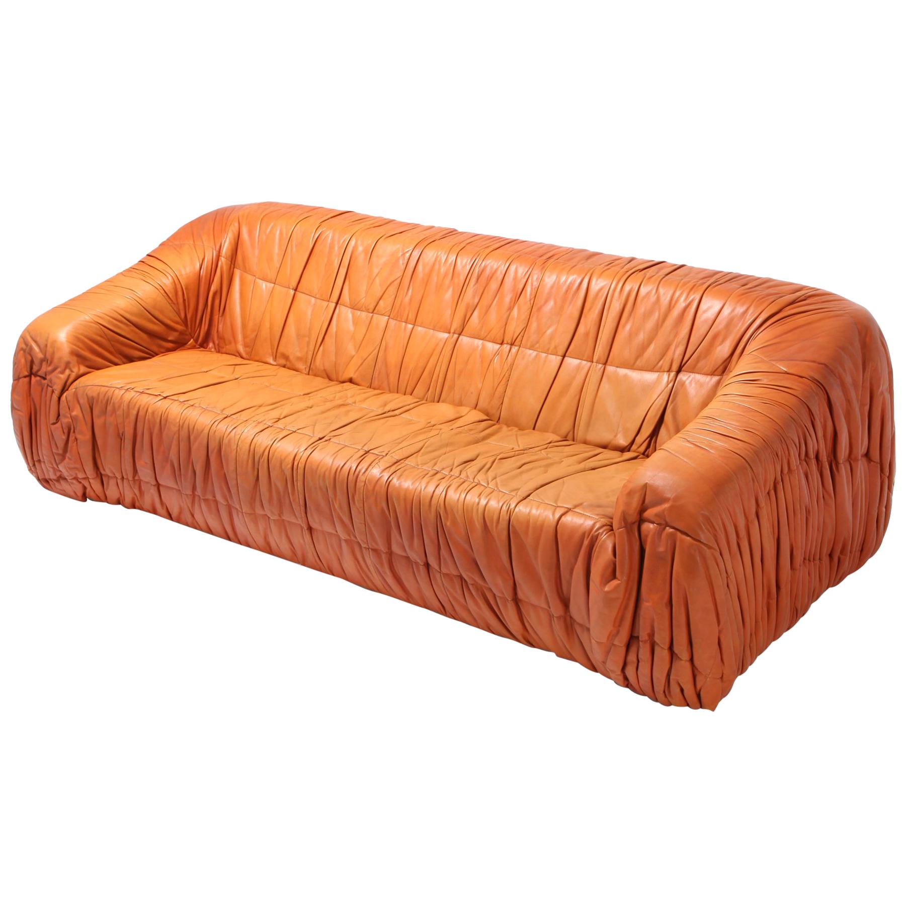 Postmodern Cognac Leather ‘Piumino’ Sofa by De Pas, D’urbino & Lomazzi