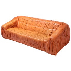 Vintage Postmodern Cognac Leather ‘Piumino’ Sofa by De Pas, D’urbino & Lomazzi