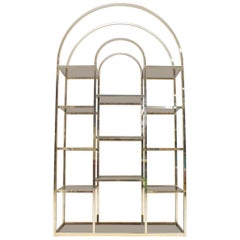 Golden Hollywood Regency Shelf with Smoked Glass Maison Charles Attributed