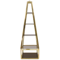 Hollywood Regency Pyramid Shelf in Gold and Smoked Glass, France 1960s