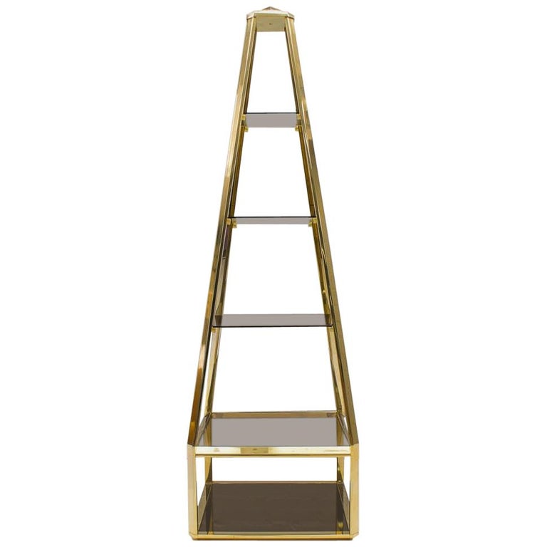 Hollywood Regency Pyramid Shelf in Gold and Smoked Glass, France 1960s For  Sale at 1stDibs