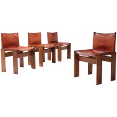 Scarpa 'Monk' Chairs in Patinated Cognac Leather, Set of Four