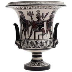Krater Vintage de Cerámica Pintado con Escenas Pompeyanas, Siglo XX