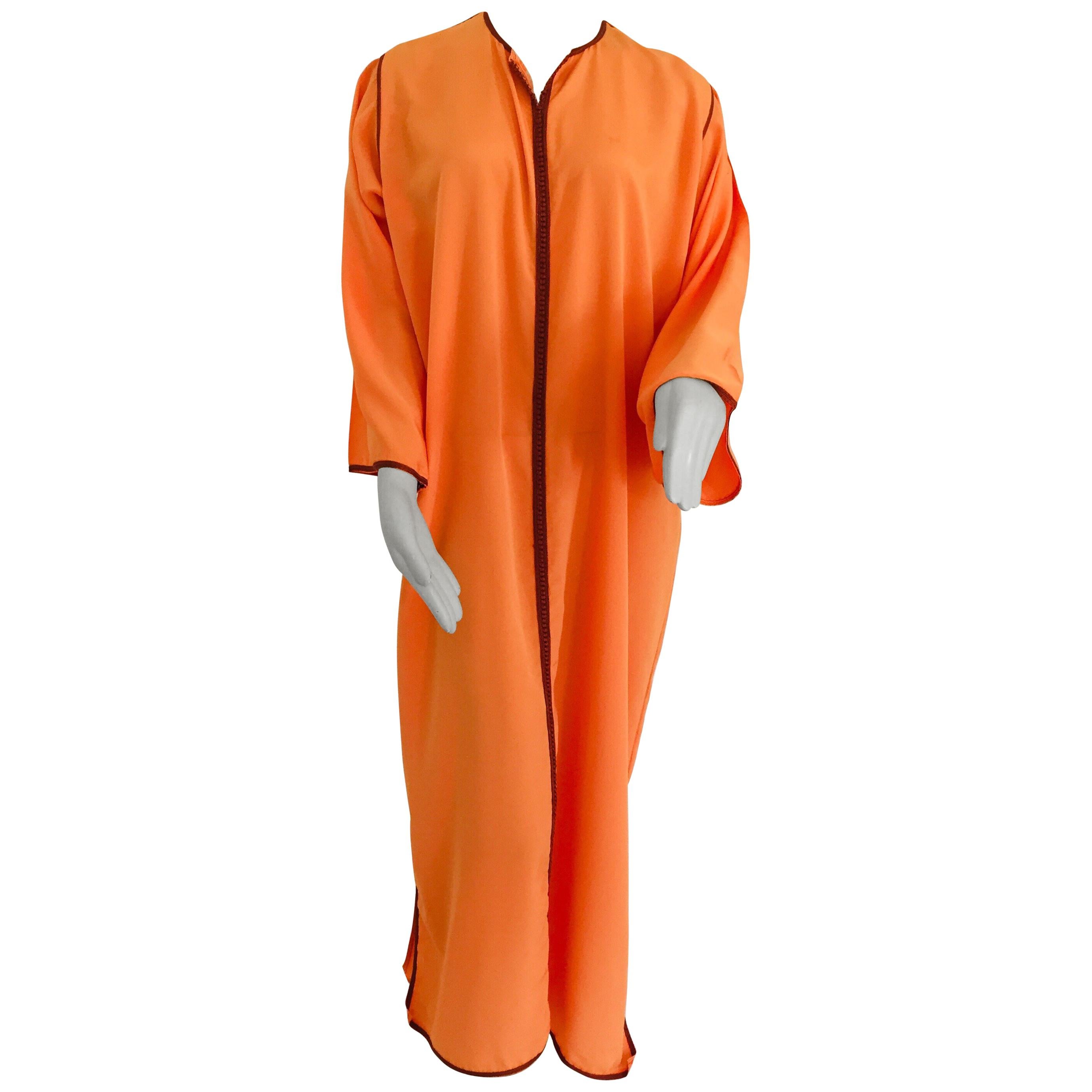 Robe longue caftan marocaine orange Caftan Taille Large