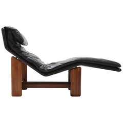 Afra & Tobia Scarpa Black Leather and Walnut Lounge Chair