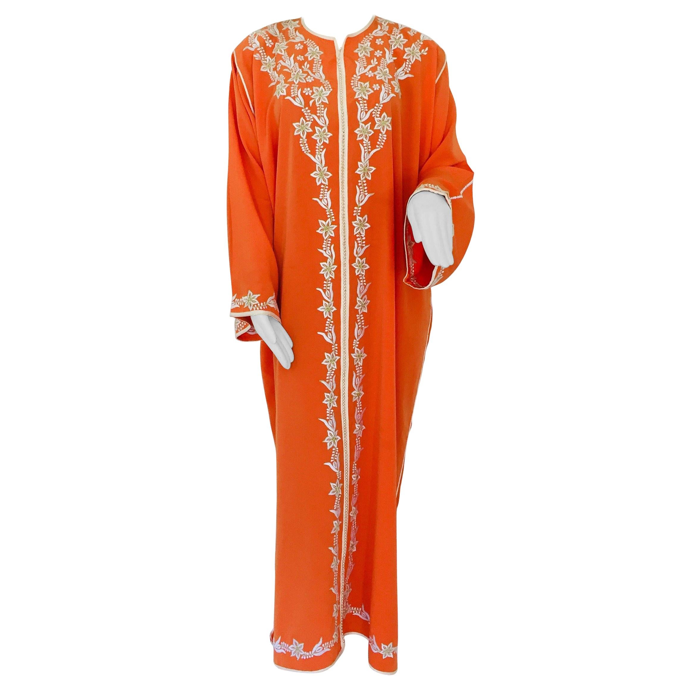 Robe longue caftan marocaine orange