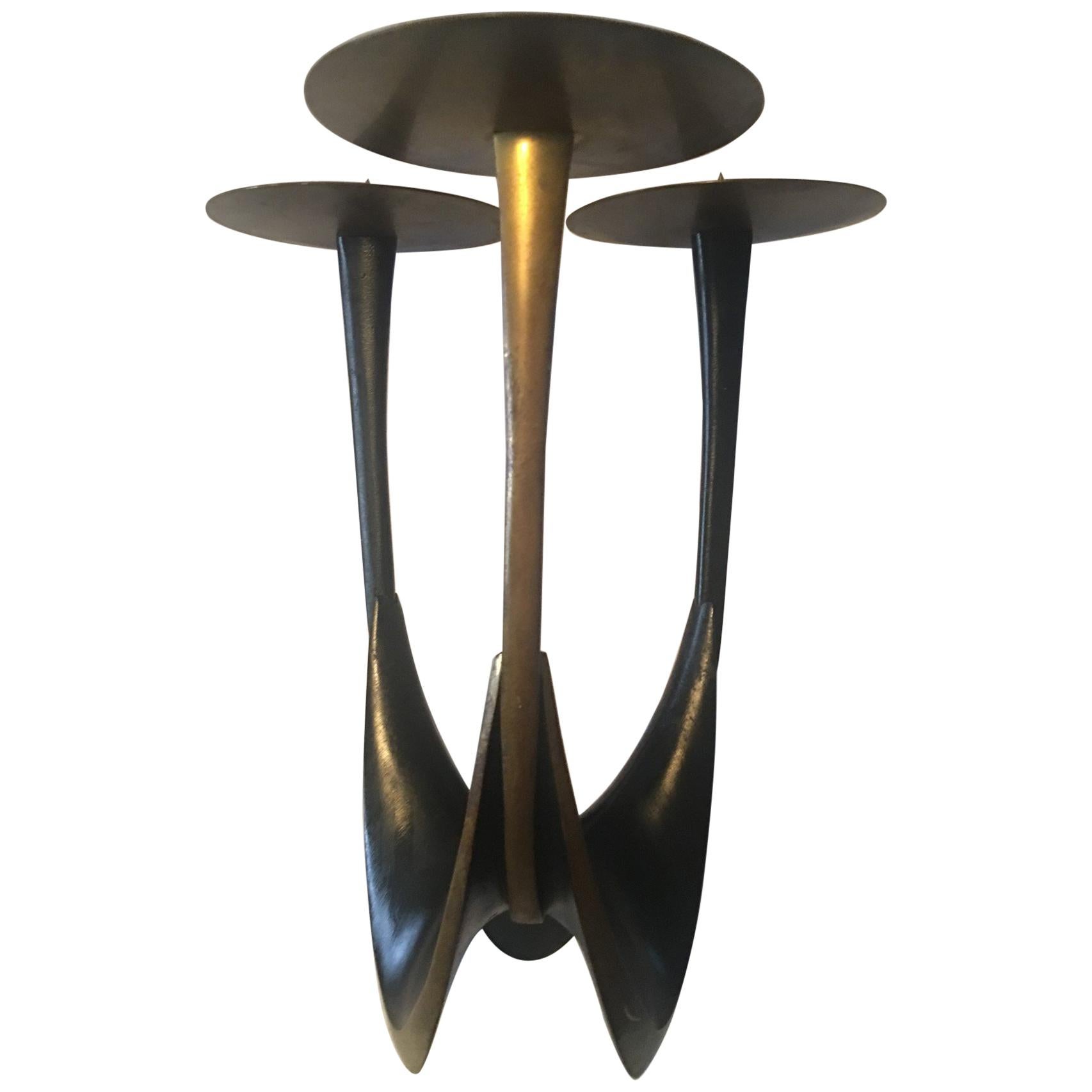 1950s Brass Three-Armed Candleholder by Klaus Ullrich for Faber & Schumacher For Sale