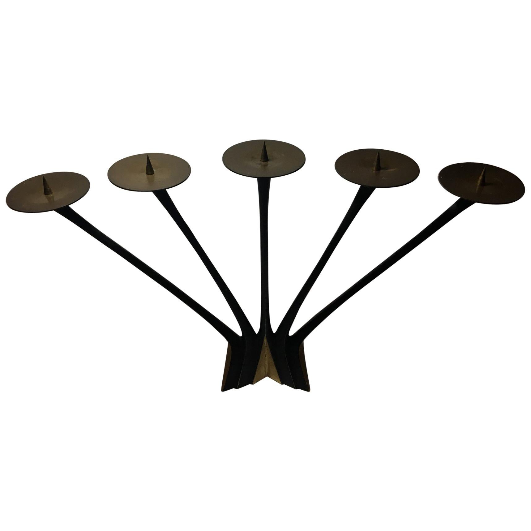 Brass Five-Armed Candleholder by Klaus Ullrich for Faber & Schumacher, 1950s For Sale