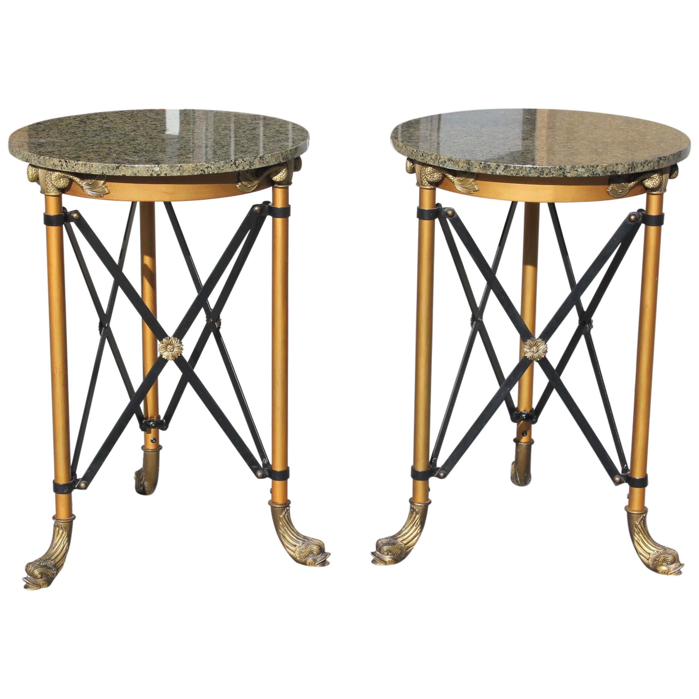 Pair of French Neoclassical Style Bronze Side Table or Accent Table Marble Top