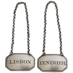 Pair of Georgian Provincial Silver Wine Labels 'Lisbon & Teneriffe', circa 1820