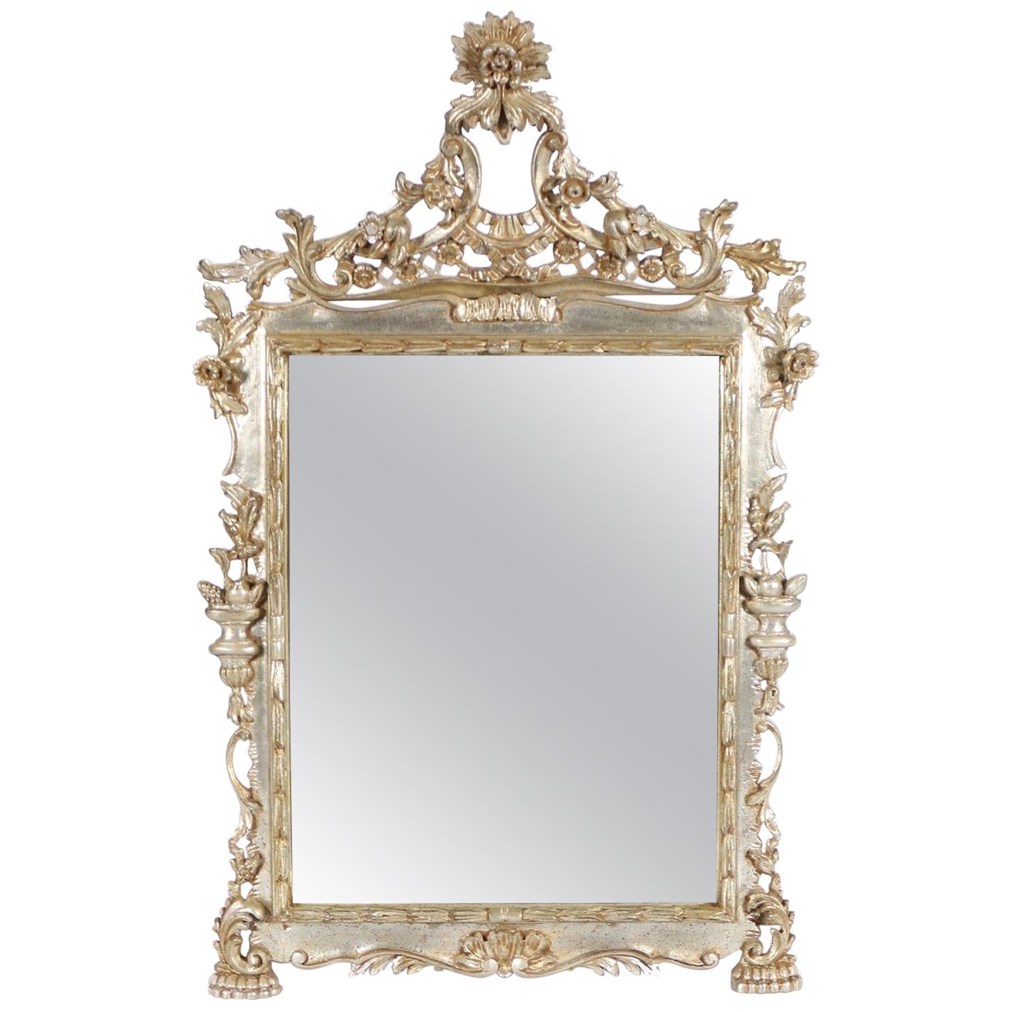 Italian Hollywood Regency Mirror with Silver Leaf Finish