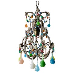 Petit Rainbow Colors Opaline Drops Beaded Chandelier, circa 1920