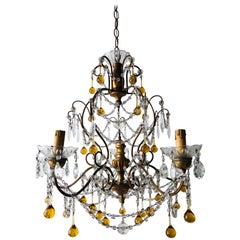 French Murano Yellow Balls and Crystal Swags Chandelier, circa 1920