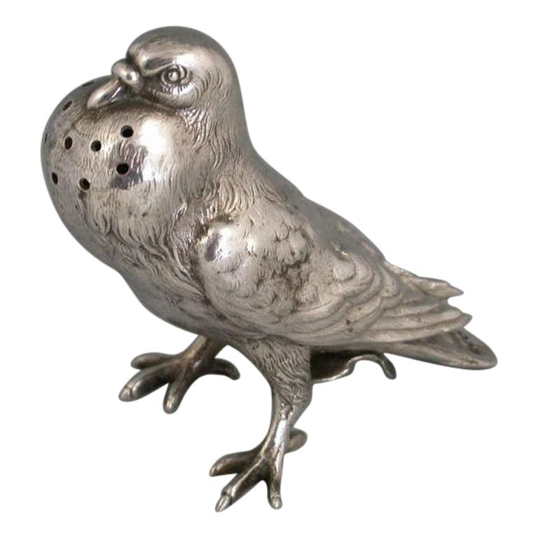 Victorian Antique Silver Fancy Pigeon Pepper James Barclay Hennell, London, 1879 For Sale