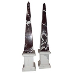 Pair of 20th Century Amazing Obelisks Statuary Marble and Red Marble Levanto