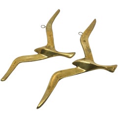Two Flying Swallows Birds Brass Metal Wall Decoration Vintage, 1960s
