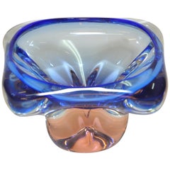 Stunning Vintage Blue Peach Art Glass Bowl Italian Murano