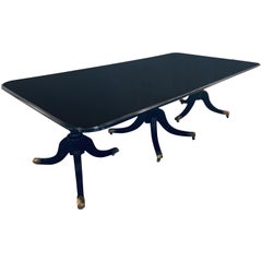 Triple Pedestal circa 1920s Ebony Dining Table in the Manner of Maison Jansen