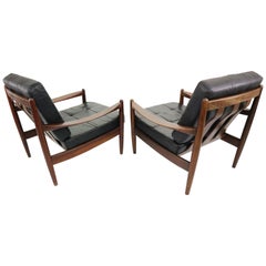 Set of Two Black Leather Armchairs in a Manner of Grete Jalk, 1960s