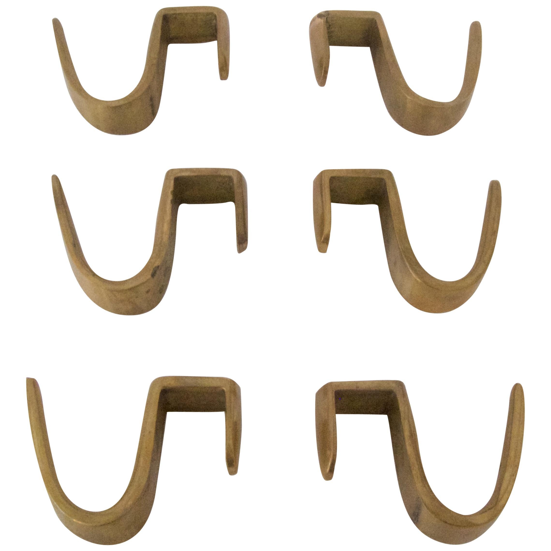 Six Brass Coat Hooks by Carl Auböck