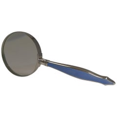 Vintage English Sterling Silver and Blue Guilloche Enamel Handled Magnifying Glass, 1935