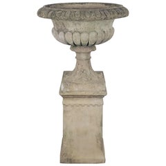 Large English Garden Stone Urn or Planter Pot on Plinth or Pedestal